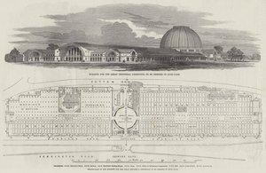Edificio per la Grande Esposizione Industriale, da erigere a Hyde-Park (incisione) da English School