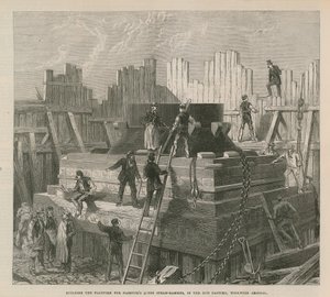 Costruzione della piattaforma per il martello a vapore da 25 tonnellate di Nasmyth da English School