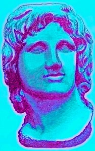 Busto di Alessandro Magno, dal British Museum, statua in Vaticano, illustrazione da Storia di Roma di Victor Duruy, pubblicata nel 1884