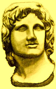 Busto di Alessandro Magno, dal British Museum, statua in Vaticano, illustrazione da Storia di Roma di Victor Duruy, pubblicata nel 1884 da English School