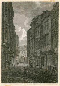 Butcher Row, vista da Temple Bar, basato su un disegno di Edward Dayes, 9 giugno 1796 da English School