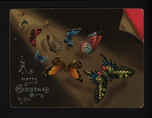 Farfalle, cartolina di auguri di Natale, fine XIX o inizio XX secolo da English School