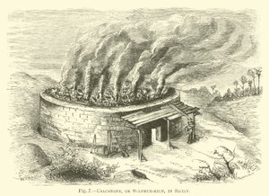 Calcarone, o forno di zolfo, in Sicilia