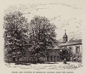 Cambridge: Cappella e Chiostro del Emmanuel College, dal Giardino da English School