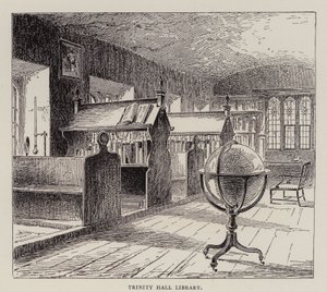 Cambridge: biblioteca del Trinity Hall (acquaforte) da English School
