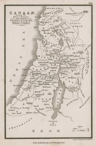 Canaan, mostrando la situazione relativa delle assegnazioni alle tribù di Israele, adattato ai Libri dei Giudici e di Samuele da English School
