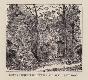 Canterbury: Rovine della Torre di Ethelbert e Portico Nord-Ovest (litografia) da English School