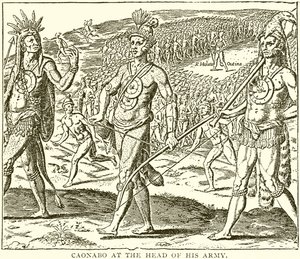 Caonabo alla testa del suo esercito da English School