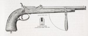Pistola a carabina del Capitano Burton e proiettile, da La vita del Capitano Sir Richard Burton, Volume II di Isabel Burton (1831-96) pubblicato nel 1893 da English School