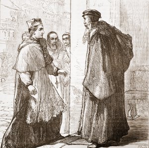 Il cardinale Sadoleto visita Calvino, illustrazione da La storia del protestantesimo di James Aitken Wylie (1808-1890), pub. 1878