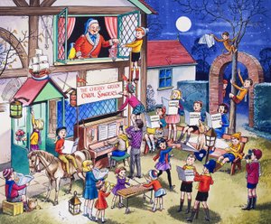 Cantanti di carole (gouache su carta)