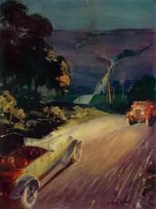 Auto che passano nella notte (litografia a colori)