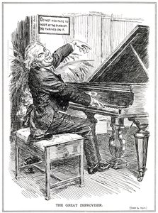 Cartone animato che prende in giro Lloyd George come il Grande Improvvisatore o leader degli Improvvisa-Tories, giugno, 1920