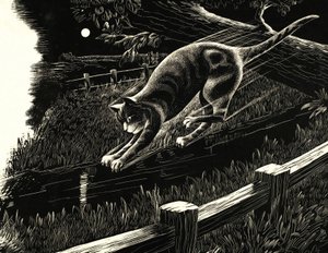 Gatto che salta da un ramo