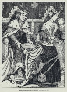 Caxton presenta il suo primo libro a Re Edoardo IV da English School
