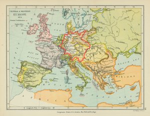 Europa centrale e occidentale (litografia a colori) da English School
