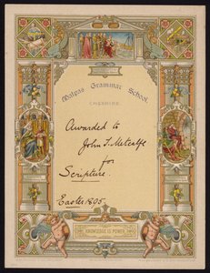Certificato di scrittura assegnato a un alunno della Malpas Grammar School, Cheshire da English School