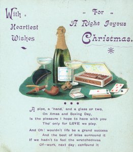 Champagne, sigari e carte da gioco, cartolina di Natale
