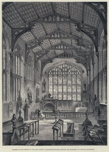 Coro della Chiesa della Santissima Trinità, Stratford-upon-Avon, con il Monumento di William Shakespeare (incisione) da English School