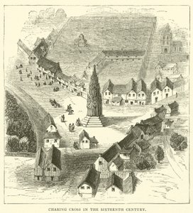 Charing Cross nel XVI secolo (incisione) da English School
