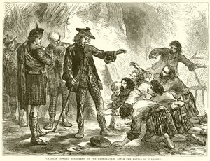 Carlo Edoardo protetto dagli Highlander dopo la Battaglia di Culloden