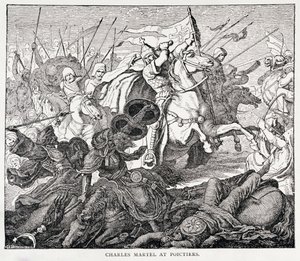 Carlo Martello (c.688-741) a Poictiers, da La storia della Francia, di Emile de Bonnechose, pubblicato da Ward, Lock and Co, Londra da English School
