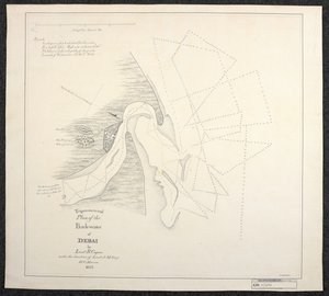 Carta di Dubai nel 1822 da parte dei topografi marini della Compagnia delle Indie Orientali Inglese, intitolata Piano Trigonometrico del Back-water di Debai del tenente R. Cogan sotto la direzione del tenente J. M. Guy, H. C. Marine