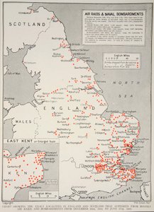 Carta che mostra le località esatte in Inghilterra e Scozia che hanno subito raid aerei e bombardamenti ostili dal 16 dicembre 1914 al 17 giugno 1918, 1918-19
