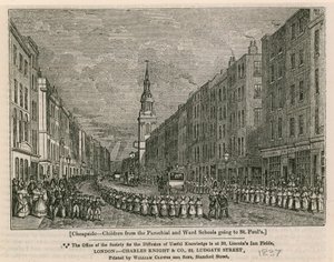 Cheapside - Bambini delle scuole parrocchiali e di quartiere che vanno a St Pauls, 1837 da English School
