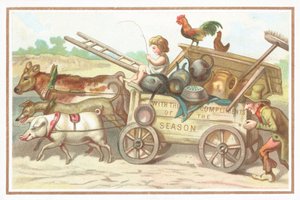 Bambino che guida un carretto, Cartolina di Natale da English School