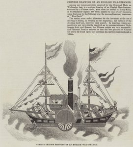 Disegno cinese di un piroscafo da guerra inglese da English School