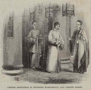 Gentiluomo cinese in abiti da lutto e sacerdote cinese da English School
