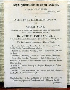 Volantino di Natale per sei lezioni elementari di chimica di Michael Faraday (1778-1829) 3 dicembre 1827 da English School