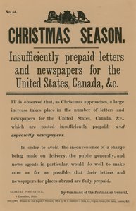 Avviso postale natalizio per ordine del Postmaster General, 9 dicembre 1890