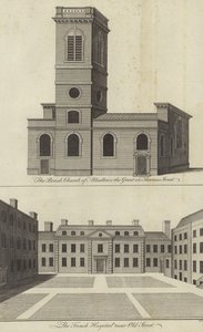 Chiesa di Allhallows the Great, Thames Street e Ospedale Francese vicino a Old Street, Londra da English School