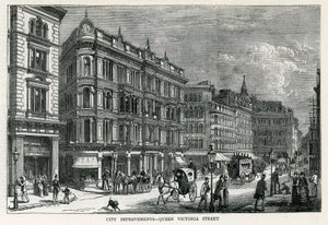 Miglioramenti della città - Queen Victoria Street, Londra da English School