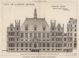 City of London School; elevazione verso il Victoria Embankment da English School