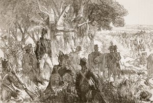 Clive a Plassey, illustrazione da Cassells Illustrated History of India di James Grant, pub. 1879 da English School