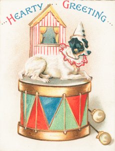 Cane clown su tamburo giocattolo