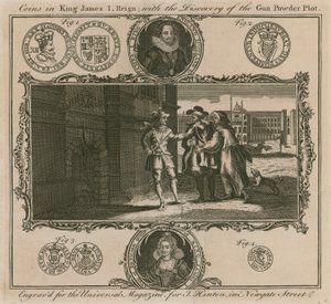 Monete nel regno di Re Giacomo I, con la scoperta della Congiura delle Polveri da English School