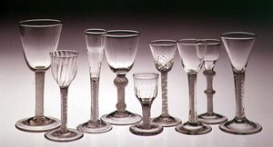 Collezione di bicchieri con steli a torsione opaca, 1760-75