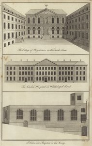 College of Physicians in Warwick Lane, London Hospital in Whitechapel Road e Chiesa di St John the Baptist nel Savoy, Londra