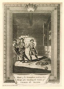 Il colonnello Blood e i suoi complici che fuggono dopo aver rubato la corona di re Carlo II da English School