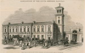 Completamento della Ferrovia Sud-Orientale: Grande stazione congiunta della Compagnia Ferroviaria di Croydon, Brighton e Dover, Southwark, Londra da English School