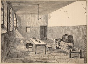 Cella dei Condannati, Newgate, illustrazione da Le Prigioni Criminali di Londra e Scene dalla Vita Carceraria di Henry Mayhew e John Binny, pub. 1862