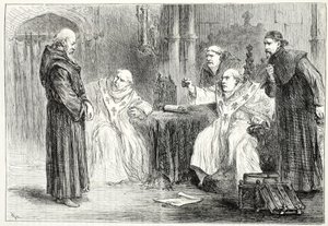 Conferenza tra Thorpe e Arundel, illustrazione da La storia del protestantesimo di James Aitken Wylie (1808-1890), pub. 1878 da English School