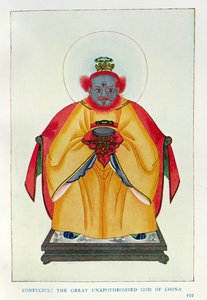 Confucio (551-479 a.C.): Il Grande Dio Unapoteosi della Cina, illustrazione tratta da "Miti e Leggende della Cina", di Edward T.C. Werner, edito da George G. Harrap  Co. da English School