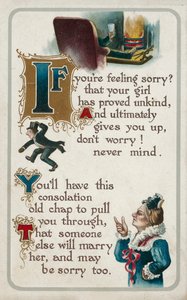 Consolazione di un uomo che ha perso la sua ragazza per un altro (litografia a colori) da English School
