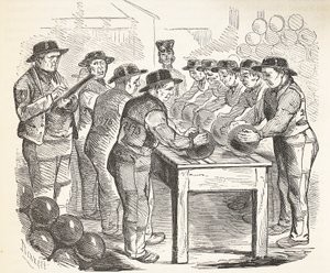 Detenuti che raschiano colpi, illustrazione da The Criminal Prisons of London and Scenes from Prison Life di Henry Mayhew e John Binny, pub. 1862 da English School