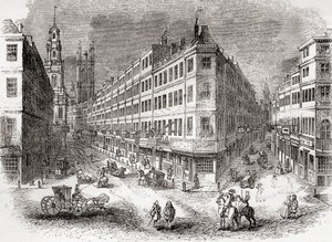 Cornhill, The Exchange e Lombard Street, Londra, Inghilterra a metà del XIX secolo, da Old England: A Pictorial Museum, pub. 1847 da English School